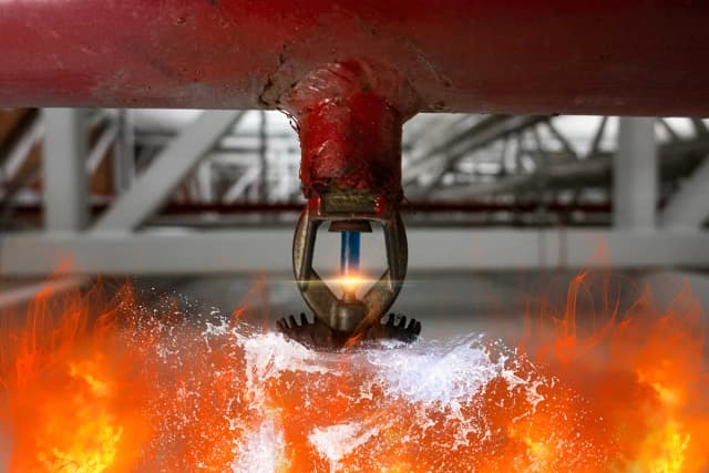 Fire sprinkler system installed in a commercial kitchen for fire protection and safety
